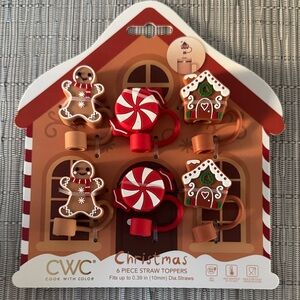 Christmas Straw Toppers - 6 Piece Set. Gingerbread, Peppermint. New.